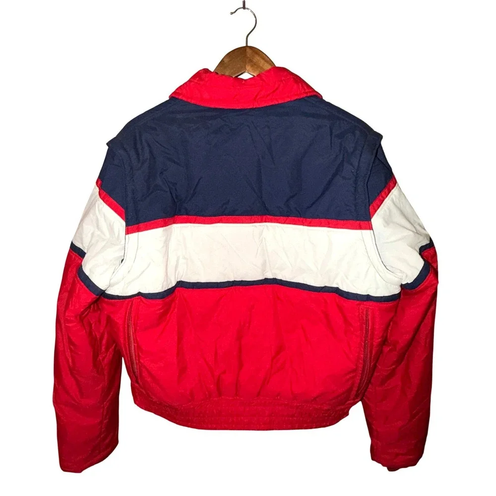 Vtg Colorblock Convert Puffer Jacket Zip Off Sleeves Vest Men L XL Hidden Hood